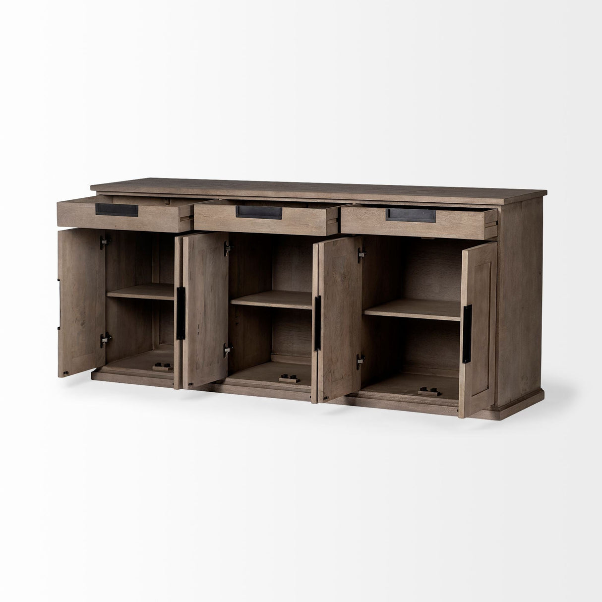 Braxton III Natural Brown Solid Wood 3 Drawer 6 Door Sideboard by Mercana at Eve Furniture