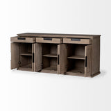 Braxton III Natural Brown Solid Wood 3 Drawer 6 Door Sideboard by Mercana at Eve Furniture