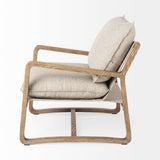 Brayden 28.3L x 34.1W x 35H Light Brown Wood W/ Beige Fabric Seat Accent Chair by Mercana at Eve Furniture