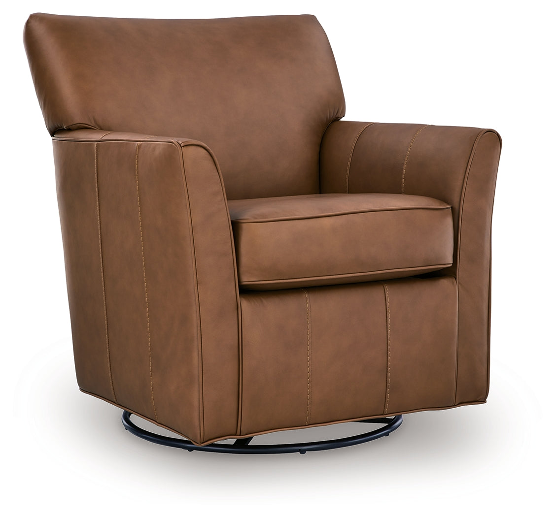 Braydunn Caramel Swivel Glider Accent Chair by Ashley at Eve Furniture