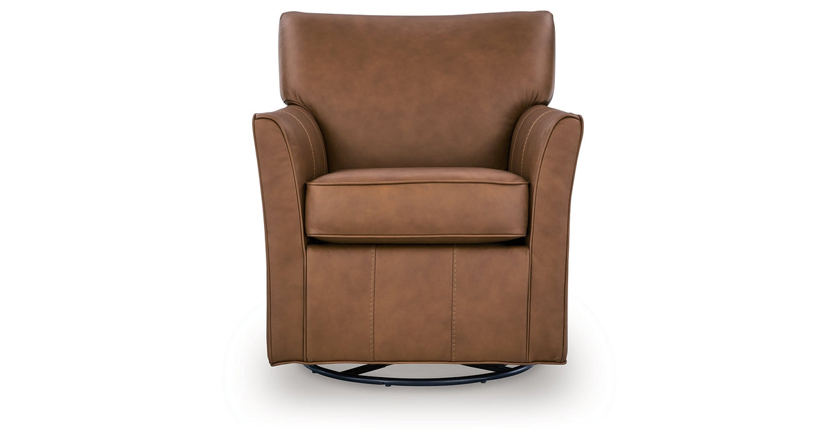 Braydunn Caramel Swivel Glider Accent Chair by Ashley at Eve Furniture