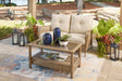 Braylee Driftwood Outdoor Loveseat with Table by Ashley at Eve Furniture