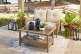 Braylee Driftwood Outdoor Loveseat with Table by Ashley at Eve Furniture