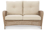 Braylee Driftwood Outdoor Loveseat with Table by Ashley at Eve Furniture