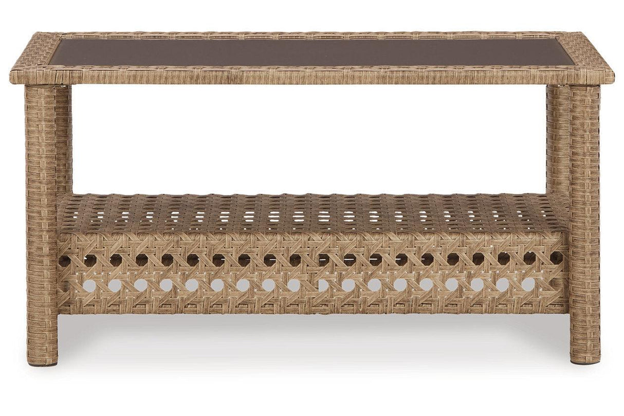 Braylee Driftwood Outdoor Loveseat with Table by Ashley at Eve Furniture