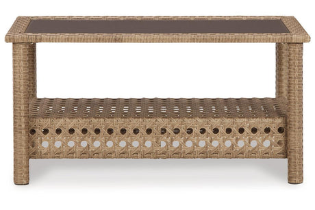 Braylee Driftwood Outdoor Loveseat with Table by Ashley at Eve Furniture