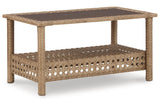 Braylee Driftwood Outdoor Loveseat with Table by Ashley at Eve Furniture