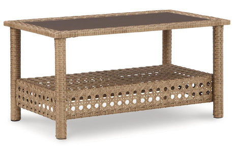 Braylee Driftwood Outdoor Loveseat with Table by Ashley at Eve Furniture