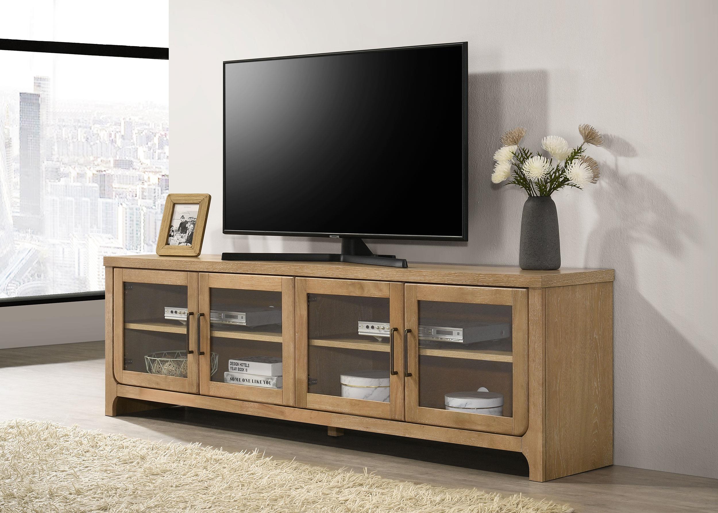 五十恩 テレボート Brenham Light Oak 79-inch 4-Door TV Stand Media Console - Eve