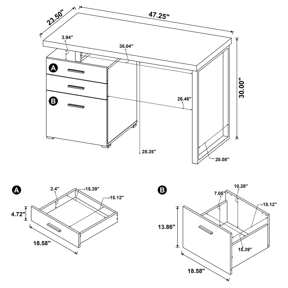 Brennan Cappuccino 3-Drawer Office Desk