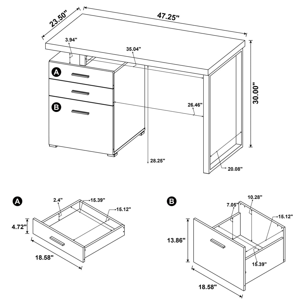 Brennan Weathered Gray 3-Drawer Office Desk