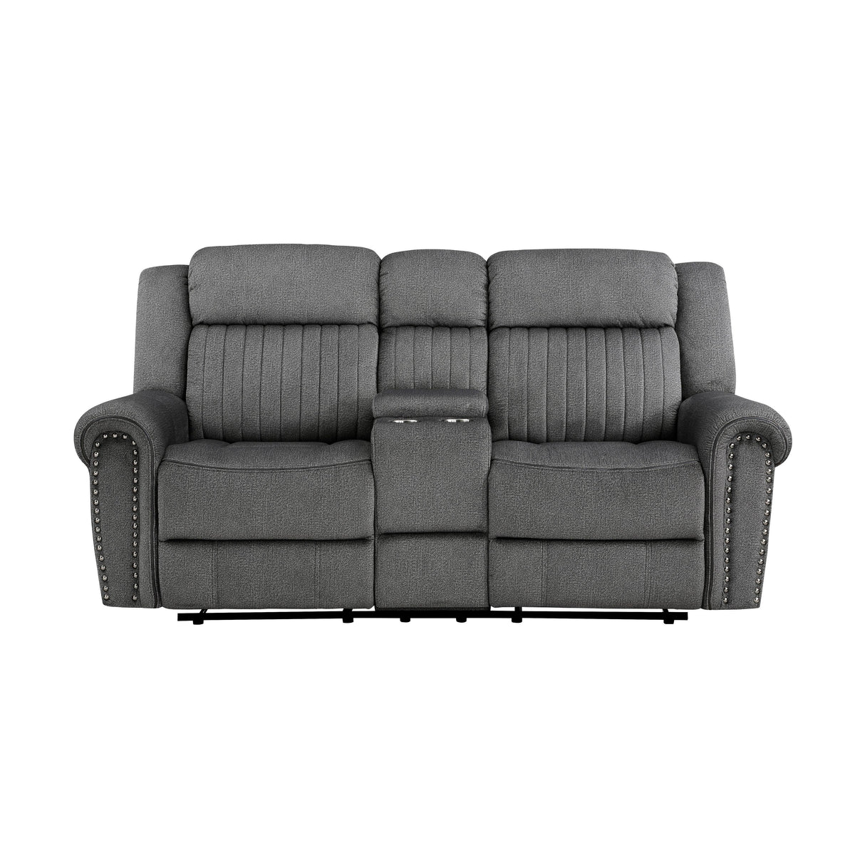 Brennen Charcoal Double Reclining Loveseat with Center Console by Homelegance at Eve Furniture