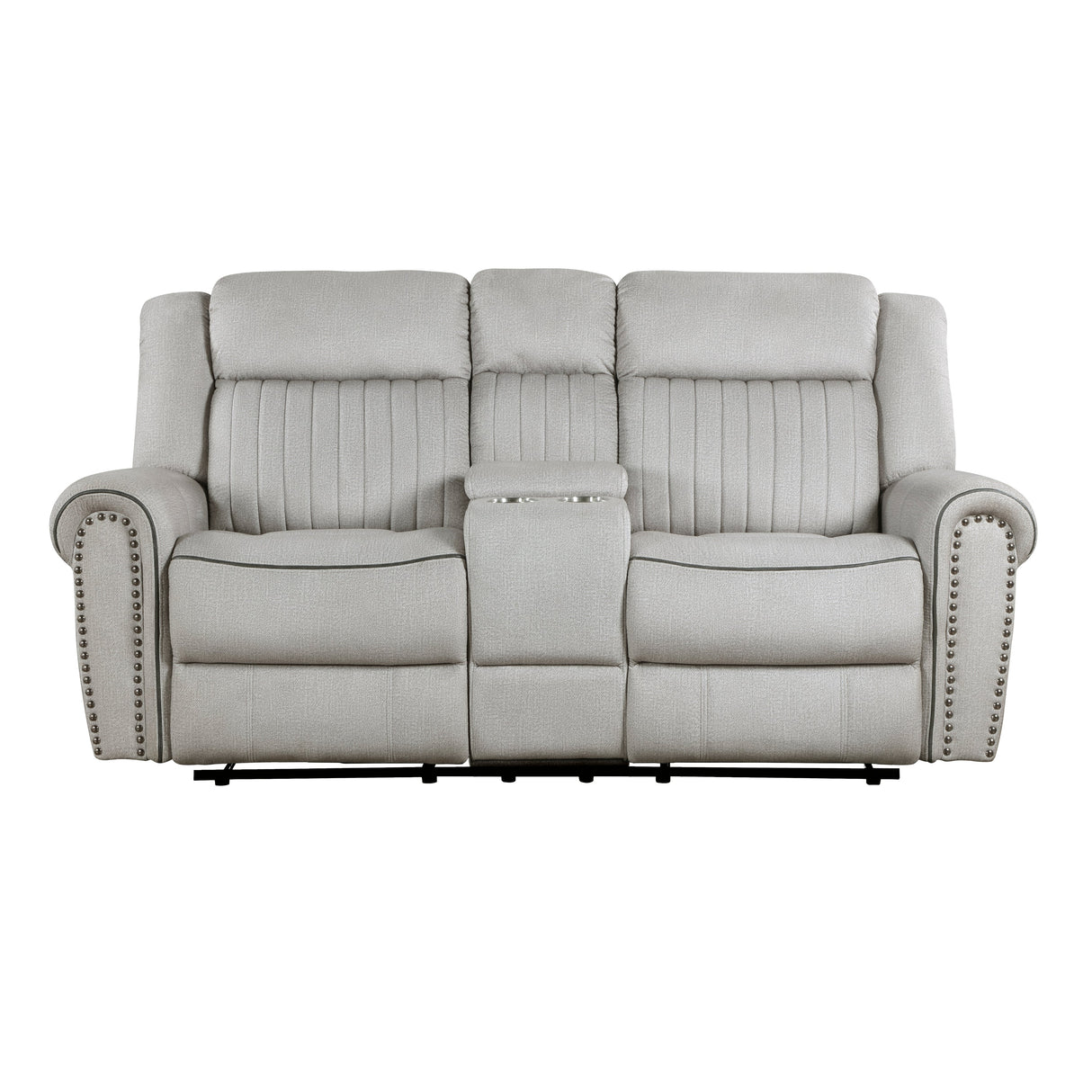Brennen Mist Double Reclining Loveseat with Center Console by Homelegance at Eve Furniture