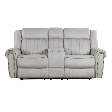 Brennen Mist Power Double Reclining Loveseat with Center Console by Homelegance at Eve Furniture