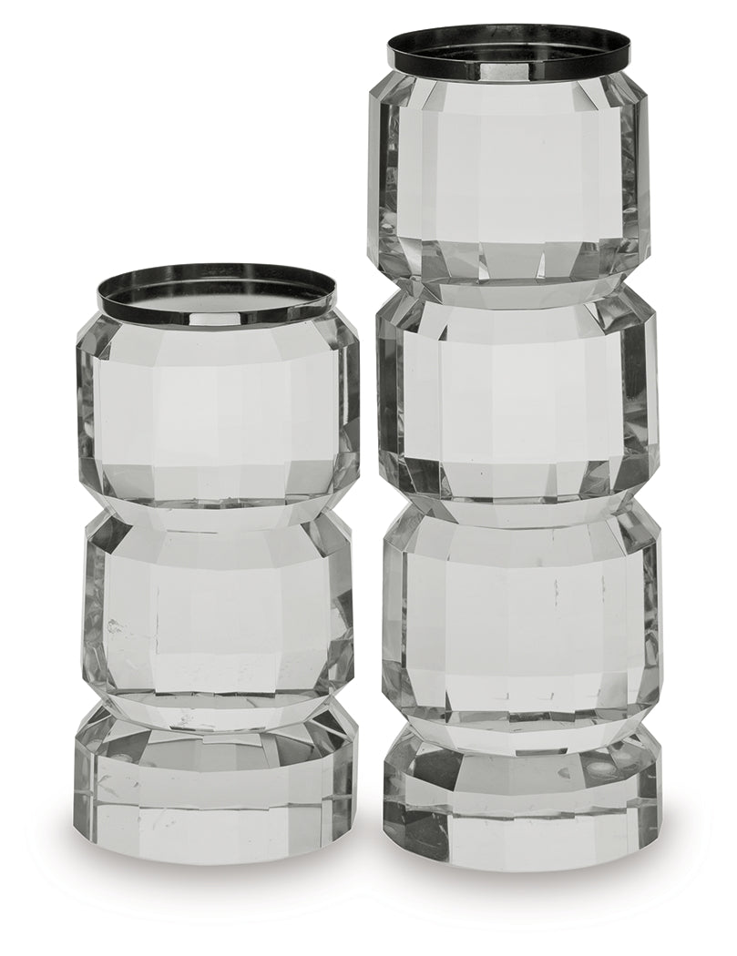 Brentley Clear/Silver Finish Candle Holder Set (Set of 2) by Ashley at Eve Furniture