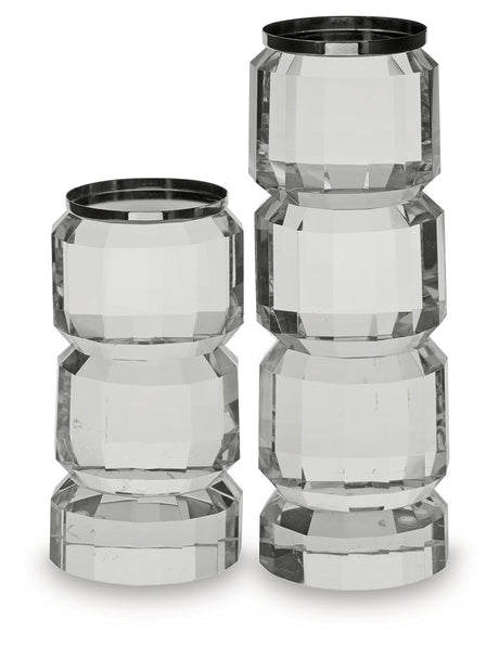 Brentley Clear/Silver Finish Candle Holder Set (Set of 2) by Ashley at Eve Furniture
