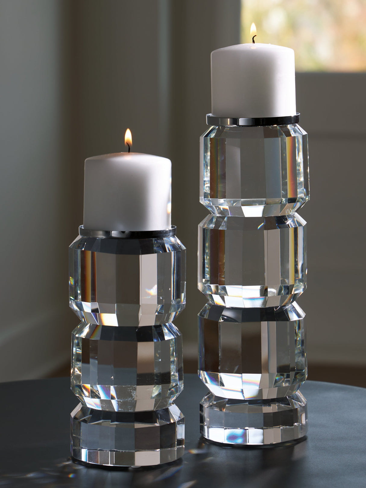 Brentley Clear/Silver Finish Candle Holder Set (Set of 2) by Ashley at Eve Furniture