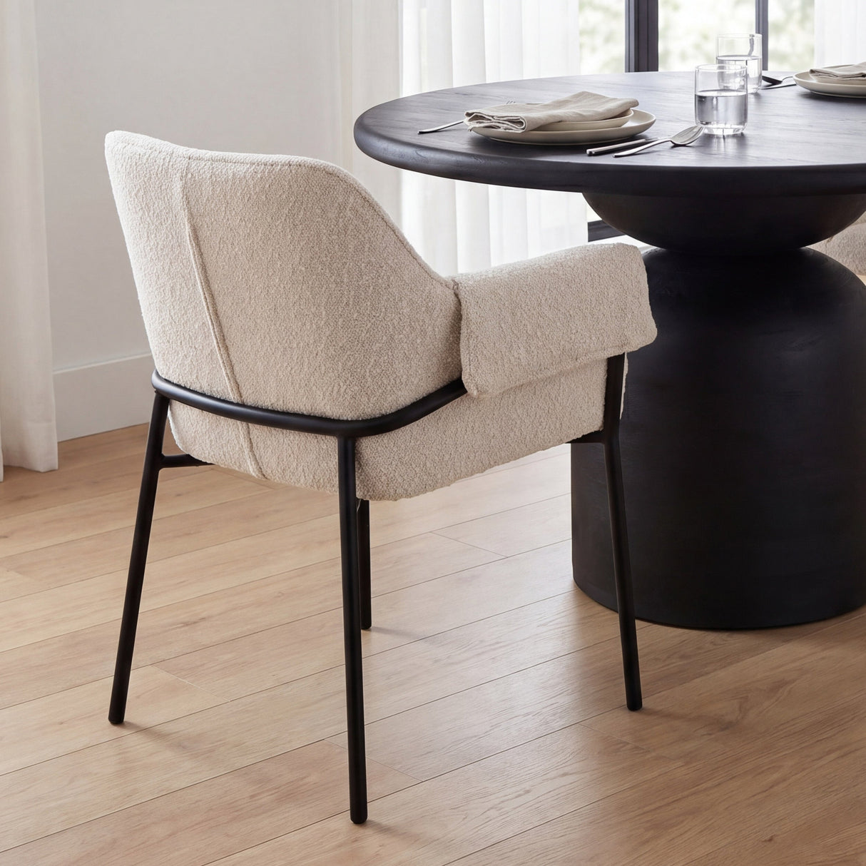 Brently Dining Chair w/ Cream Boucle Fabric & Matte Black Metal Legs, Set of 2 by Mercana at Eve Furniture