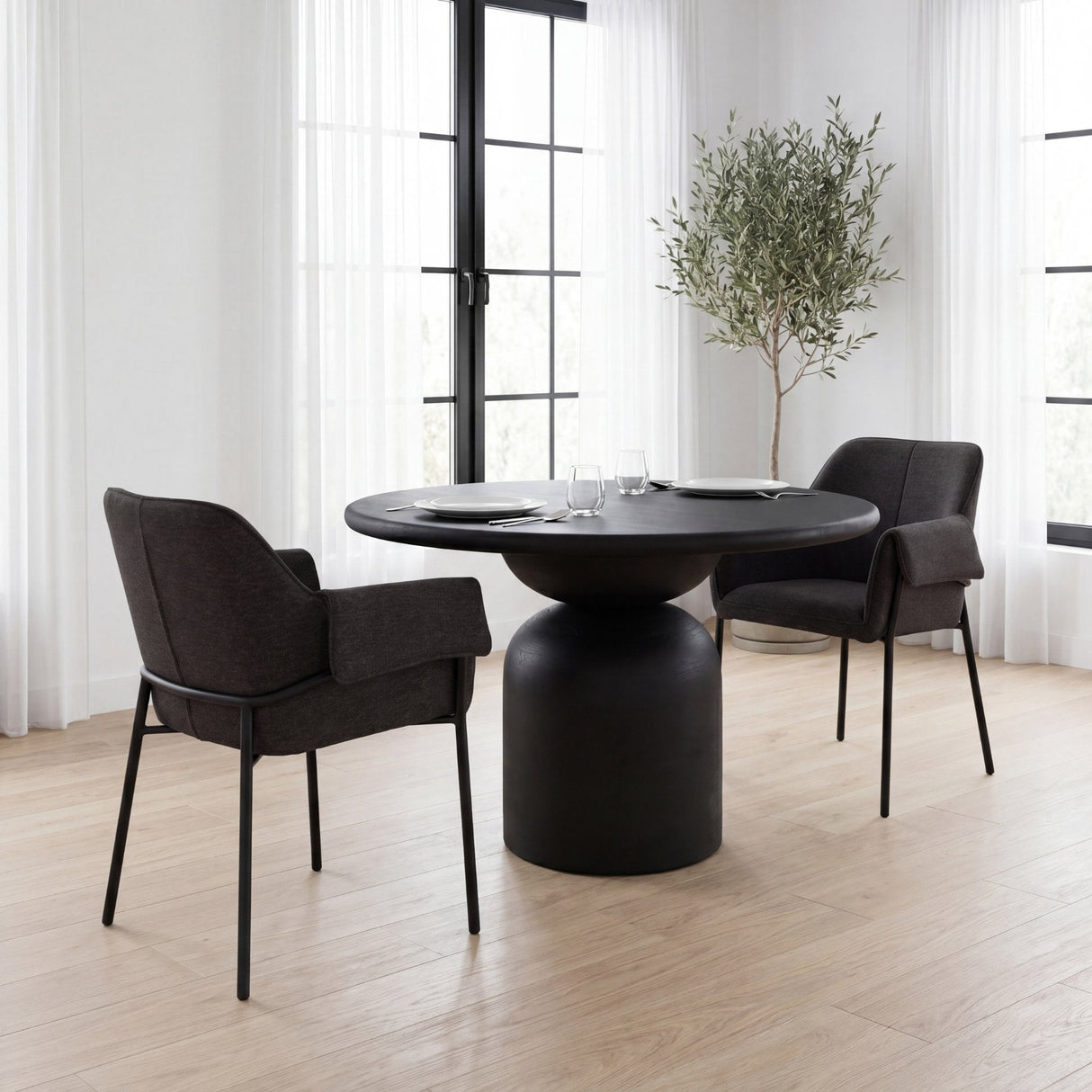 Brently Dining Chair w/ Gray Fabric & Matte Black Metal Legs, Set of 2 by Mercana at Eve Furniture