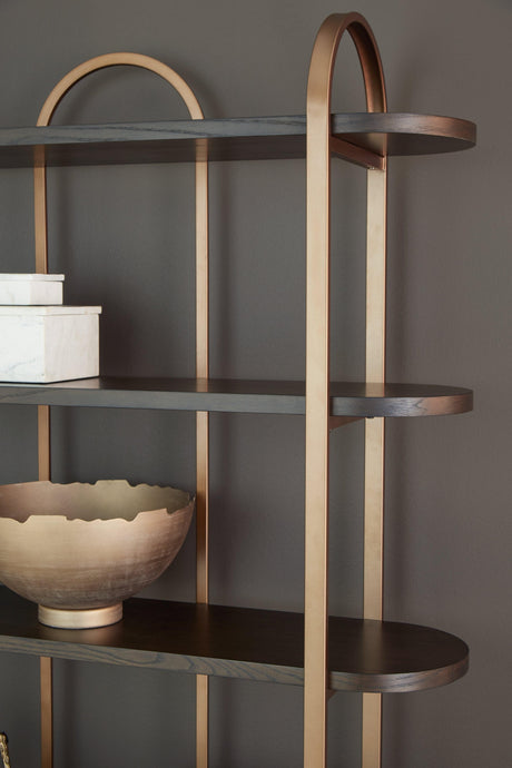 Brentmour Brown/Gold Finish Bookcase by Ashley at Eve Furniture