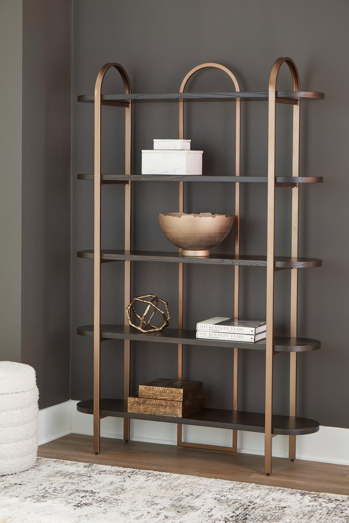 Brentmour Brown/Gold Finish Bookcase by Ashley at Eve Furniture