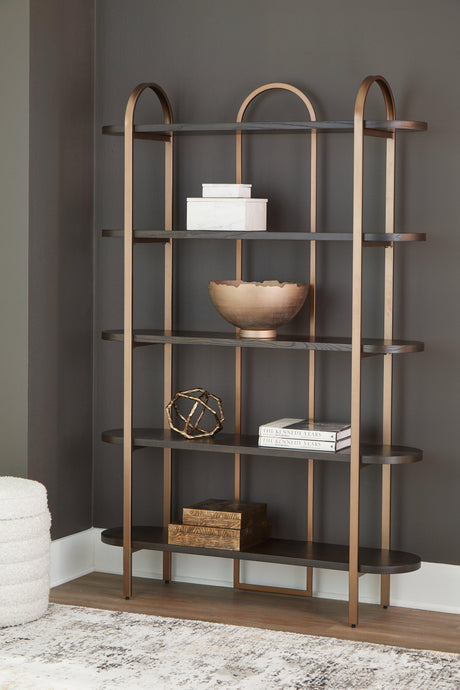 Brentmour Brown/Gold Finish Bookcase by Ashley at Eve Furniture