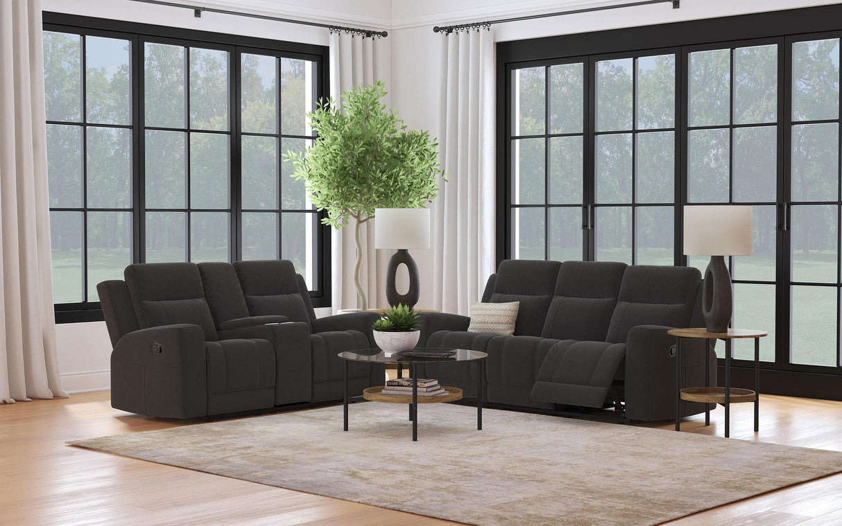 Brentwood Dark Charcoal 2-piece Upholstered Motion Reclining Sofa Set by Coaster at Eve Furniture