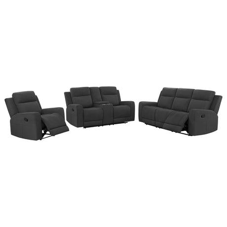 Brentwood Dark Charcoal 3-piece Upholstered Motion Reclining Sofa Set by Coaster at Eve Furniture