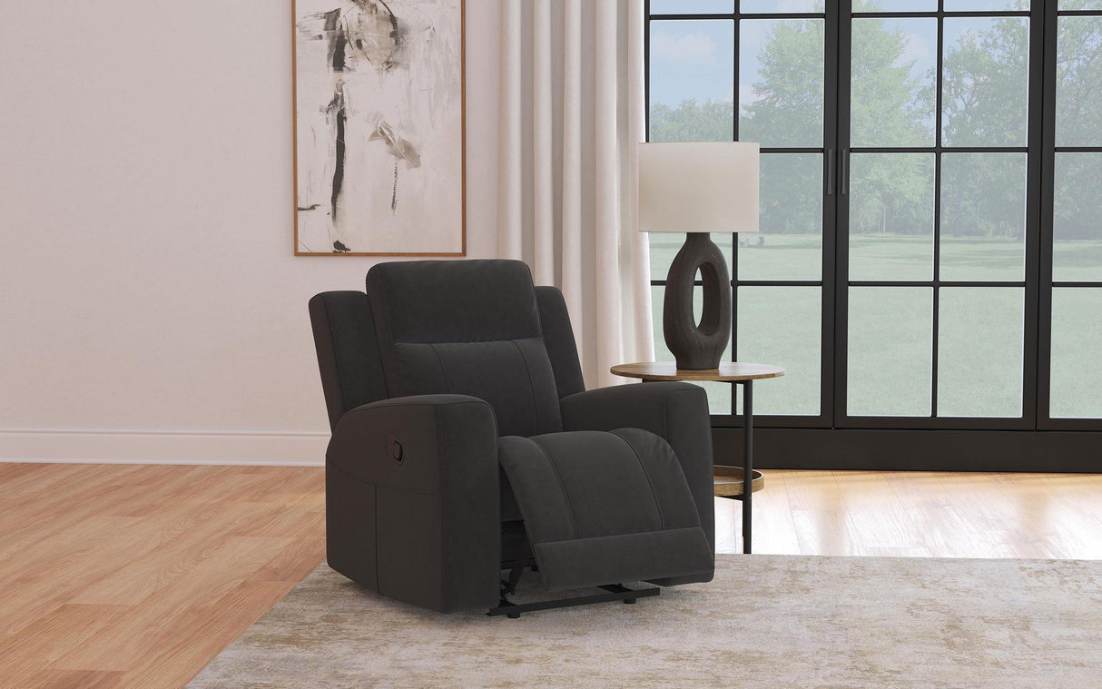 Brentwood Dark Charcoal Upholstered Recliner Chair by Coaster at Eve Furniture