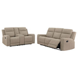 Brentwood Taupe 2-piece Upholstered Motion Reclining Sofa Set by Coaster at Eve Furniture