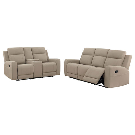 Brentwood Taupe Upholstered Manual Reclining Living Room Set by Coaster at Eve Furniture