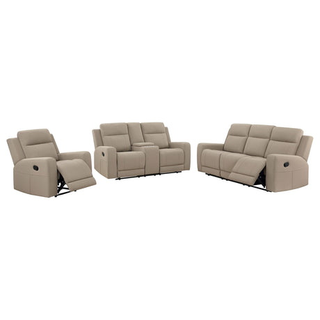 Brentwood Taupe Upholstered Manual Reclining Living Room Set by Coaster at Eve Furniture