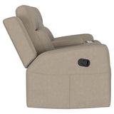 Brentwood Taupe Upholstered Motion Reclining Loveseat with Console by Coaster at Eve Furniture