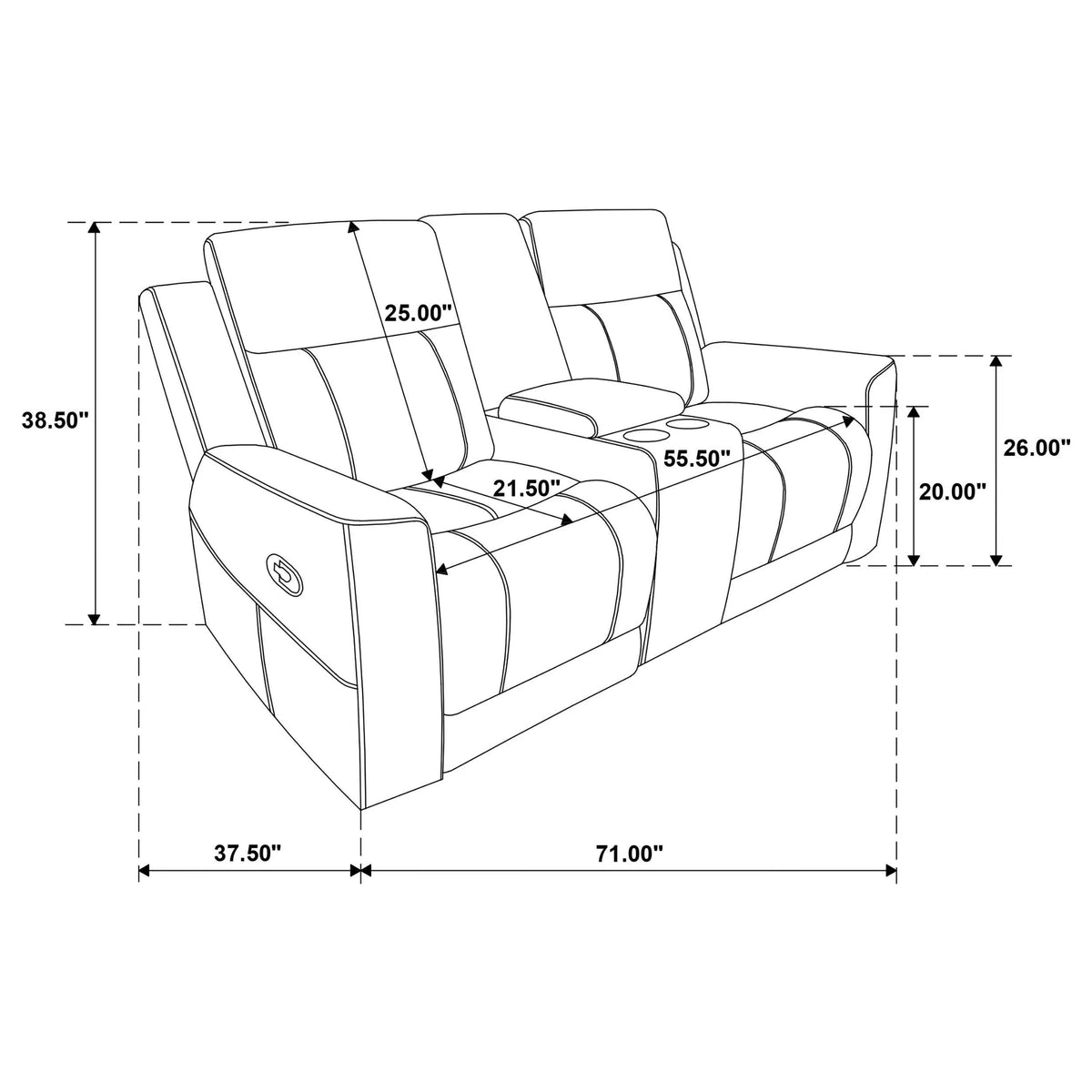 Brentwood Taupe Upholstered Motion Reclining Loveseat with Console by Coaster at Eve Furniture