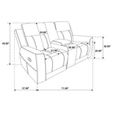 Brentwood Taupe Upholstered Motion Reclining Loveseat with Console by Coaster at Eve Furniture