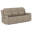 Brentwood Taupe Upholstered Motion Reclining Sofa by Coaster at Eve Furniture