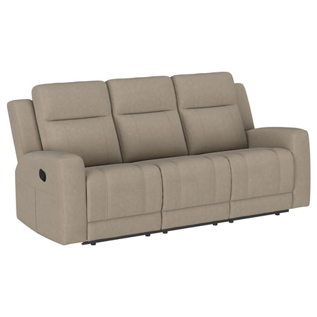 Brentwood Taupe Upholstered Motion Reclining Sofa by Coaster at Eve Furniture