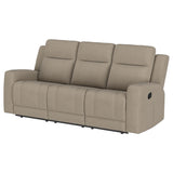 Brentwood Taupe Upholstered Motion Reclining Sofa by Coaster at Eve Furniture