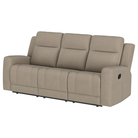 Brentwood Taupe Upholstered Motion Reclining Sofa by Coaster at Eve Furniture