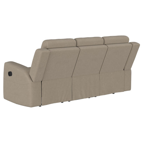 Brentwood Taupe Upholstered Motion Reclining Sofa by Coaster at Eve Furniture