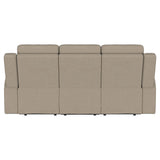 Brentwood Taupe Upholstered Motion Reclining Sofa by Coaster at Eve Furniture