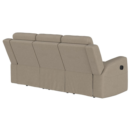 Brentwood Taupe Upholstered Motion Reclining Sofa by Coaster at Eve Furniture
