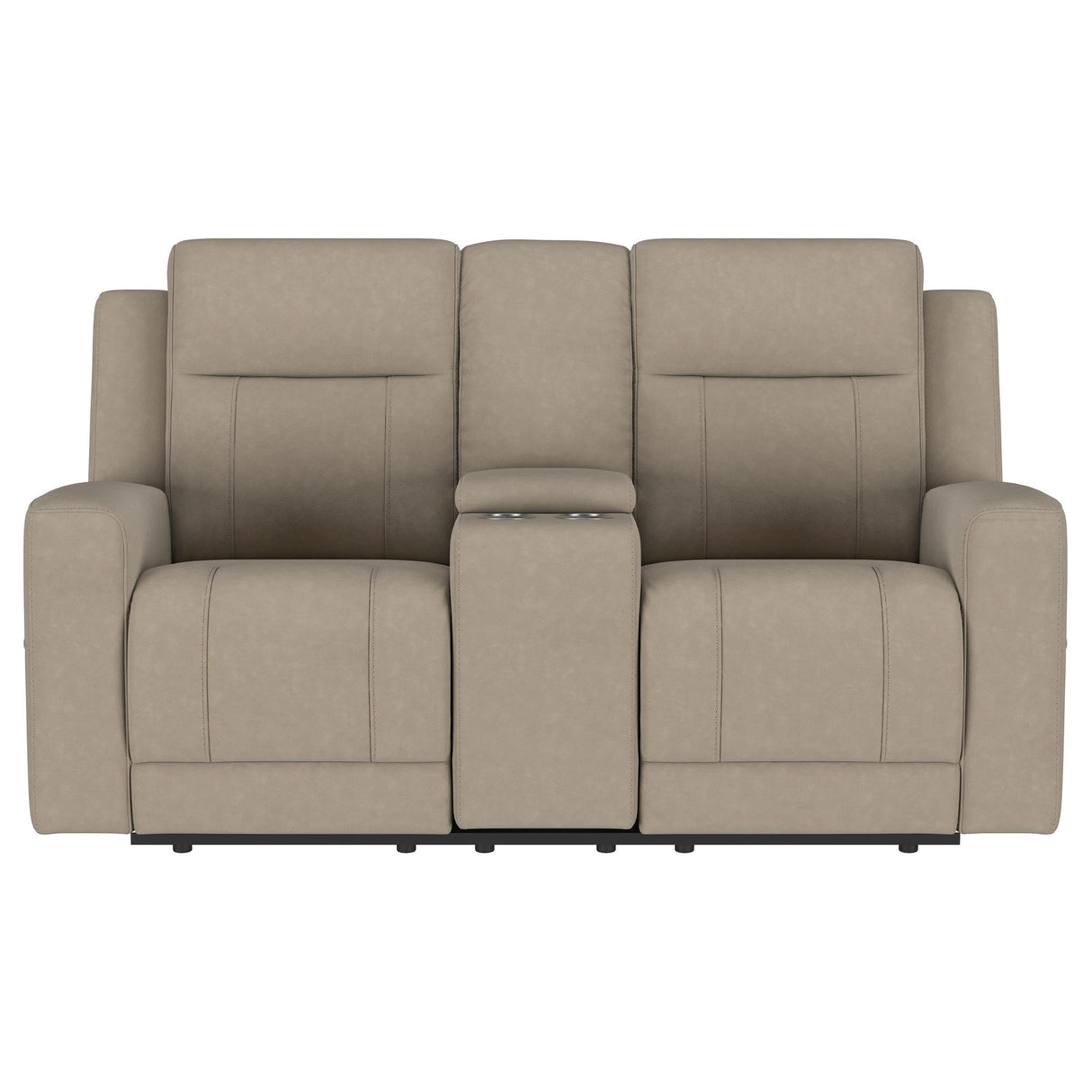 Brentwood Upholstered Motion Reclining Loveseat with Console Taupe