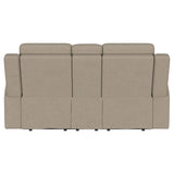 Brentwood Upholstered Motion Reclining Loveseat with Console Taupe