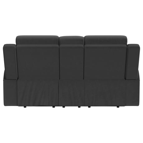 Brentwood Dark Charcoal Upholstered Motion Reclining Loveseat with Console by Coaster at Eve Furniture