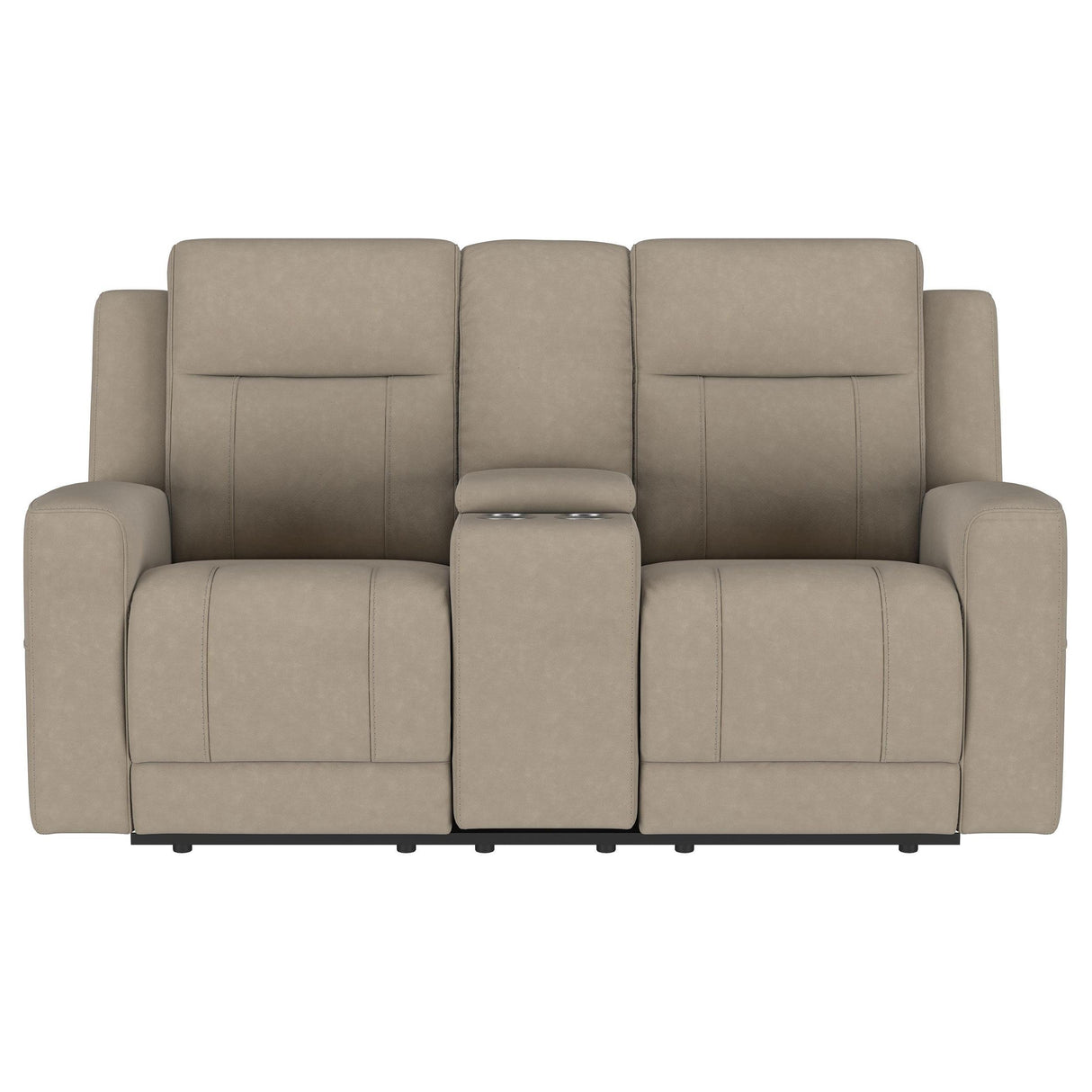 Brentwood Taupe Upholstered Motion Reclining Loveseat with Console by Coaster at Eve Furniture