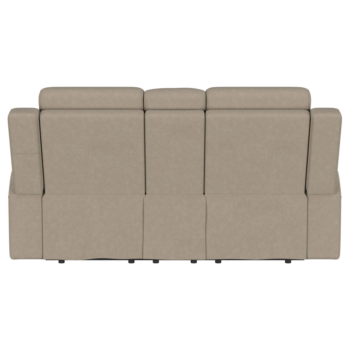 Brentwood Taupe Upholstered Motion Reclining Loveseat with Console by Coaster at Eve Furniture