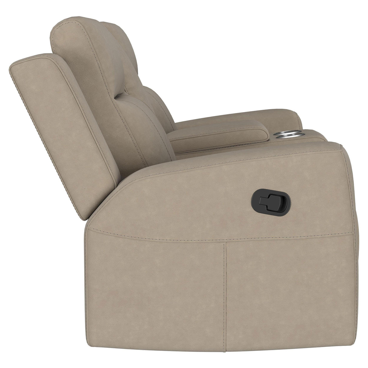 Brentwood Taupe Upholstered Motion Reclining Loveseat with Console by Coaster at Eve Furniture