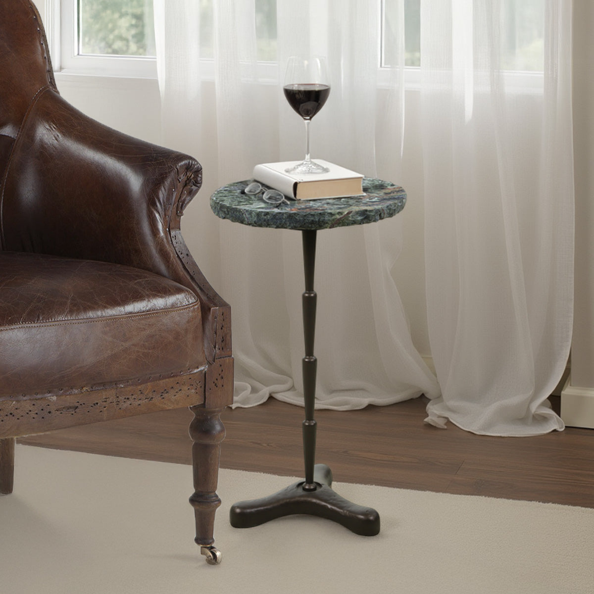 Breton 15" Accent Table with Green Bidasar Marble and Iron by Home Trends & Design at Eve Furniture