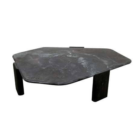 Breton 64" Hexagonal Coffee Table with Lava Marble Top with Dark Mango Base by Home Trends & Design at Eve Furniture